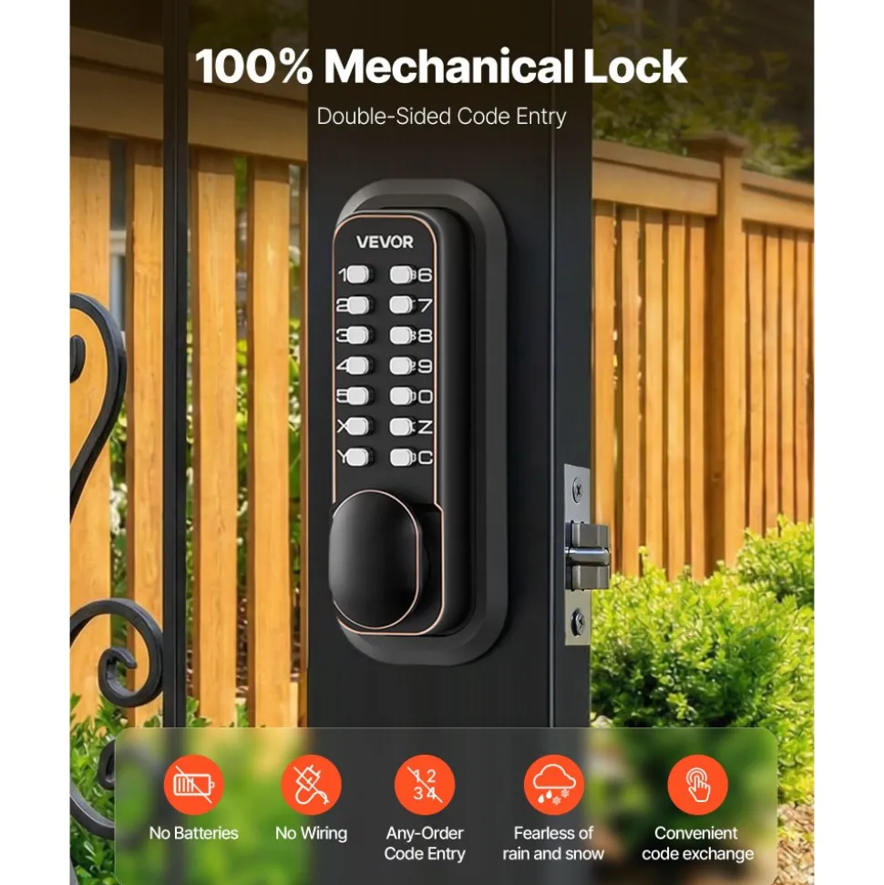 VEVOR Mechanical Keyless Entry Door Lock, 2.0 Code Upgrade, 4-7 Digits Code, Double-Sided Push Button Combination Mechanical Keypad Door Knob, Auto Locking, for Indoor or Outdoor, Oil-Rubbed Bronze