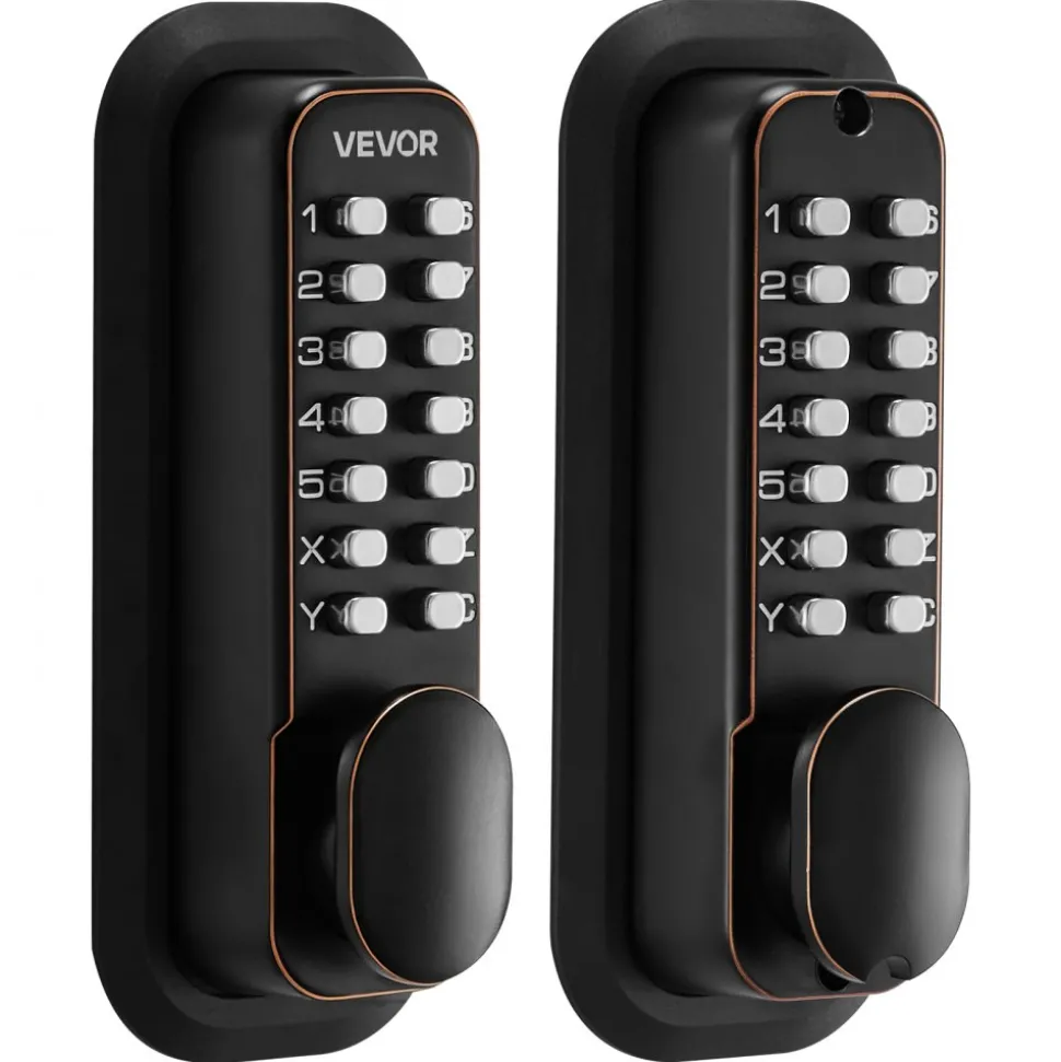 VEVOR Mechanical Keyless Entry Door Lock, 2.0 Code Upgrade, 4-7 Digits Code, Double-Sided Push Button Combination Mechanical Keypad Door Knob, Auto Locking, for Indoor or Outdoor, Oil-Rubbed Bronze