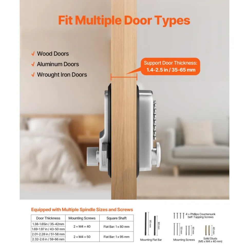 VEVOR Mechanical Keyless Entry Door Lock, 14 Key Mechanical Door Lock, Mechanical Keypad Door Lock with Adjustable Thumb Knob, Single-Side Zinc Alloy Waterproof Keyless Gate Lock, for Home Office