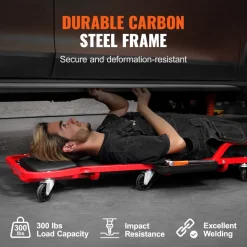 VEVOR Mechanic Garage Creeper, 44-Inch, 300 lbs Capacity Automotive Rolling Creeper with 6 Casters Adjustable Cushioned Headrest Tool Tray, Heavy Duty Steel Frame for Garages, Repair Shops, and DIY