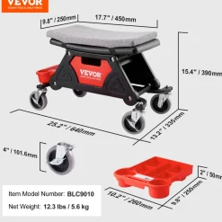 VEVOR Mechanics Stool, 300 LBS Capacity Rolling Mechanic Seat with 4