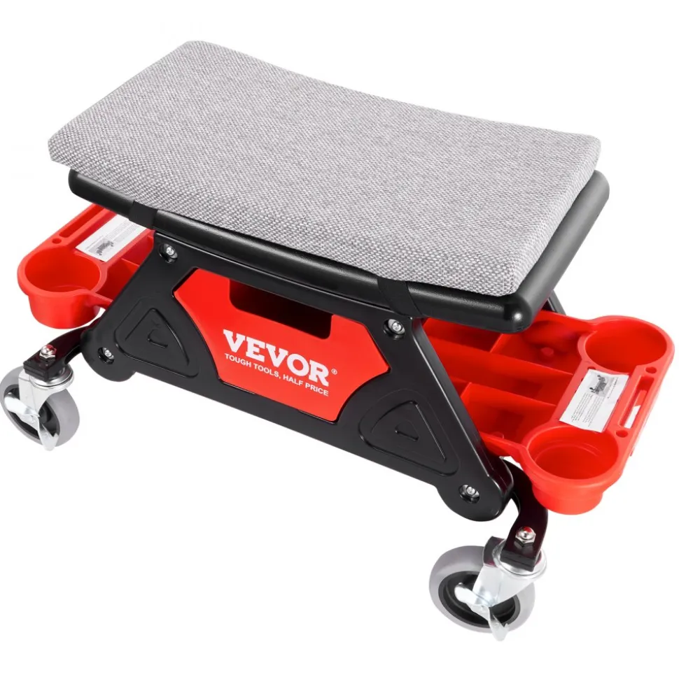 VEVOR Mechanics Stool, 300 LBS Capacity Rolling Mechanic Seat with 4" Wheels, with Three Slide Out Tool Trays and Drawer, Heavy Duty Roller Creeper Seat for Home Garage DIY Automotive