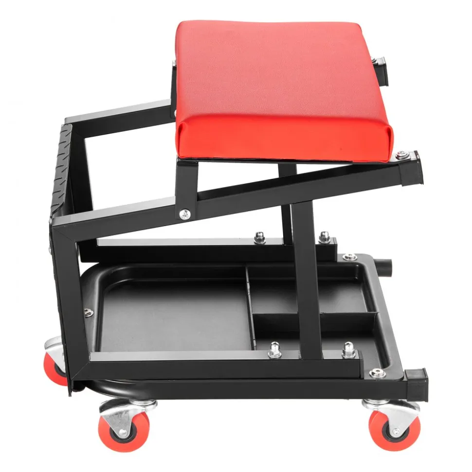 VEVOR Mechanic Stool, 300 lbs Capacity Garage Seat/Work Stool with Wheels, 360° Swivel Rolling Workshop Stool with Tool Tray, Mechanics Creeper Seat/Step Stool, for Garage, Shop & Auto Repair, Black