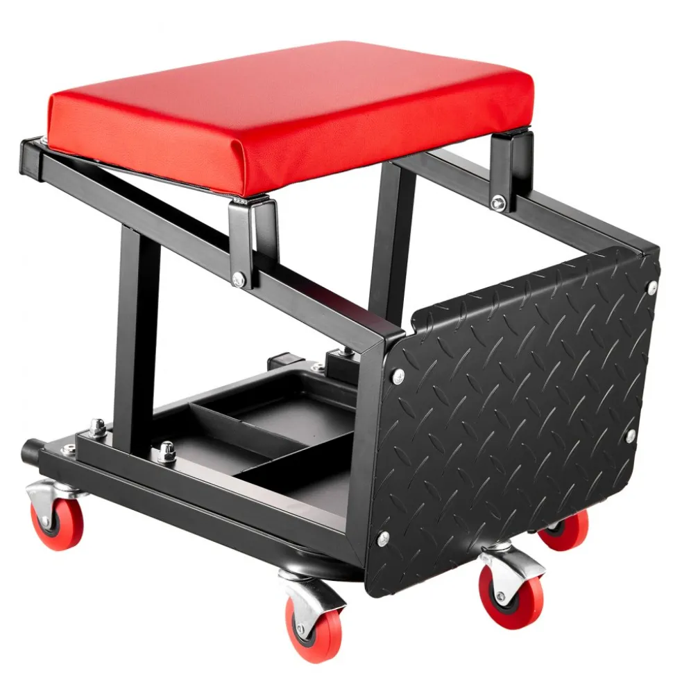 VEVOR Mechanic Stool, 300 lbs Capacity Garage Seat/Work Stool with Wheels, 360° Swivel Rolling Workshop Stool with Tool Tray, Mechanics Creeper Seat/Step Stool, for Garage, Shop & Auto Repair, Black