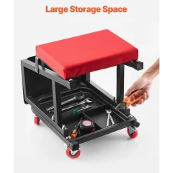 VEVOR Mechanic Stool, 300 lbs Capacity Garage Seat/Work Stool with Wheels, 360° Swivel Rolling Workshop Stool with Tool Tray, Mechanics Creeper Seat/Step Stool, for Garage, Shop & Auto Repair, Black