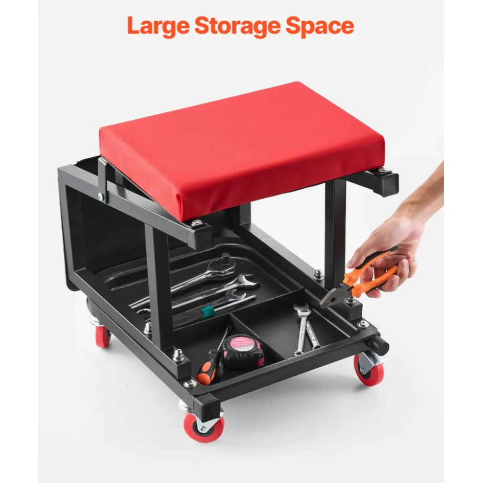 VEVOR Mechanic Stool, 300 lbs Capacity Garage Seat/Work Stool with Wheels, 360° Swivel Rolling Workshop Stool with Tool Tray, Mechanics Creeper Seat/Step Stool, for Garage, Shop & Auto Repair, Black