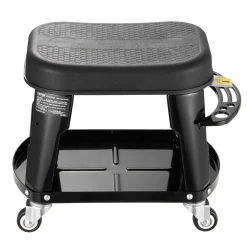 VEVOR Mechanic Stool, 300 lbs Capacity Garage Seat/Work Stool with Wheels, 360° Swivel Rolling Workshop Stool with Tool Tray and Screwdriver Rack, Heavy-Duty, for Garage, Shop & Auto Repair, Black
