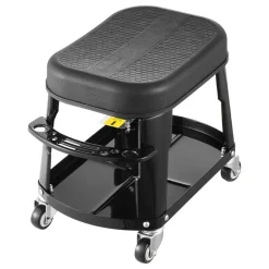 VEVOR Mechanic Stool, 300 lbs Capacity Garage Seat/Work Stool with Wheels, 360° Swivel Rolling Workshop Stool with Tool Tray and Screwdriver Rack, Heavy-Duty, for Garage, Shop & Auto Repair, Black