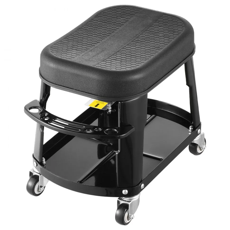 VEVOR Mechanic Stool, 300 lbs Capacity Garage Seat/Work Stool with Wheels, 360° Swivel Rolling Workshop Stool with Tool Tray and Screwdriver Rack, Heavy-Duty, for Garage, Shop & Auto Repair, Black
