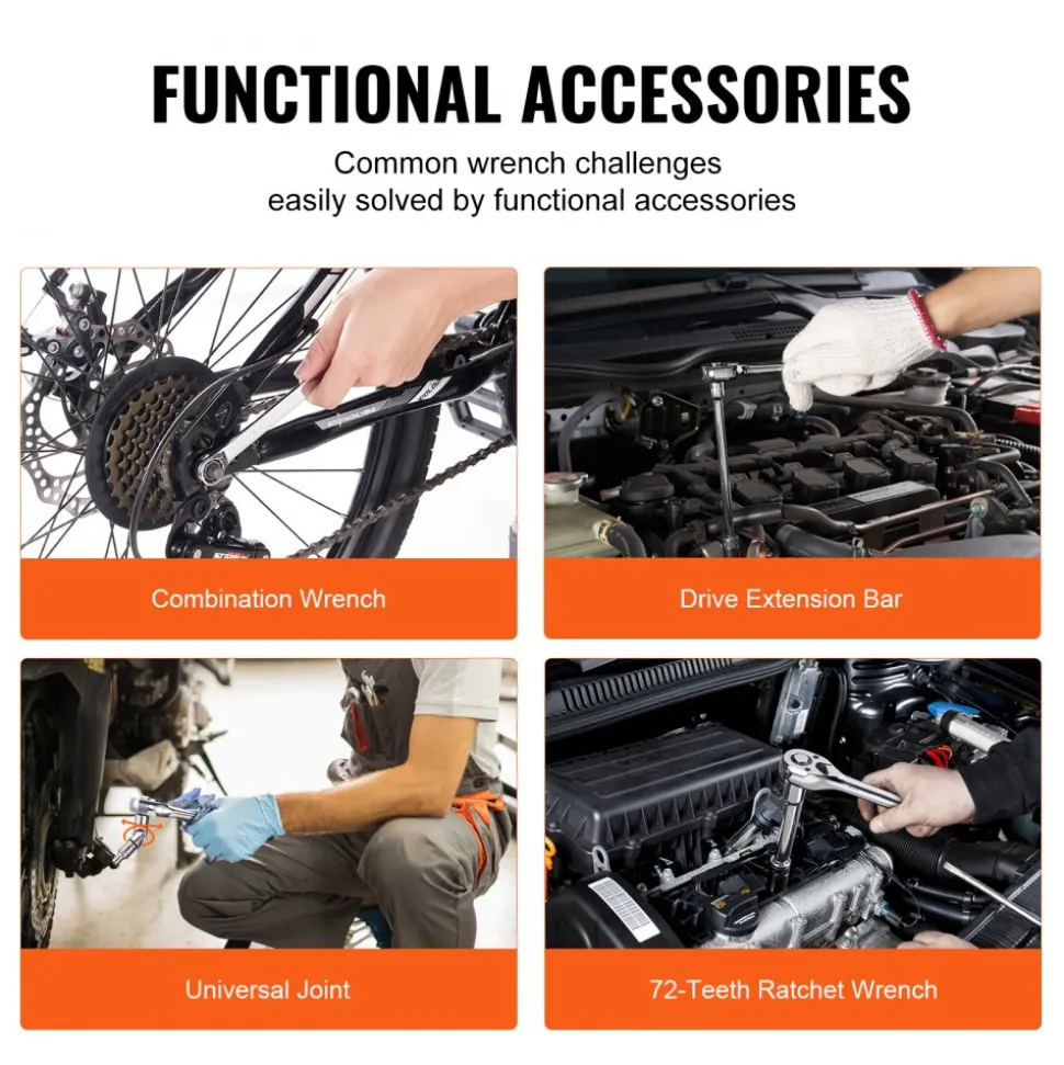 VEVOR Mechanics Tool Set and Socket Set, 1/4" 3/8" 1/2" Drive Deep and Standard Sockets, 450 Pcs SAE and Metric Mechanic Tool Kit with Bits, Hex Wrenches, Combination Wrench, Accessories, Storage Case