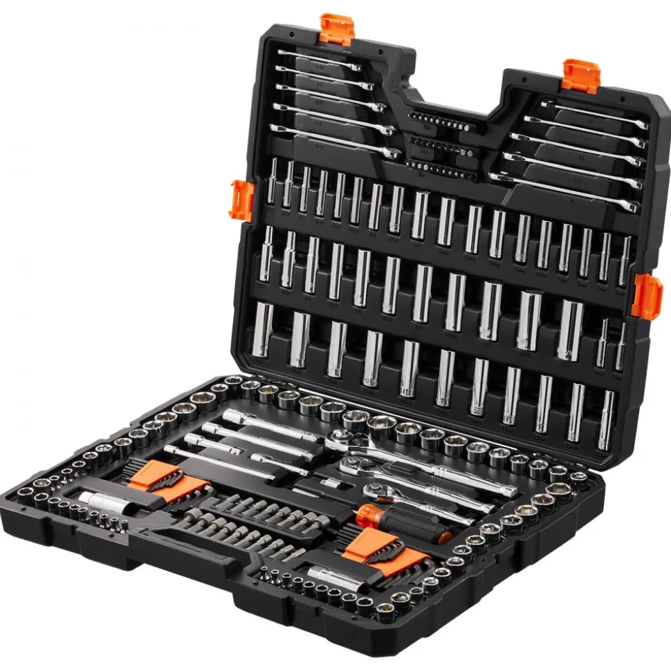 VEVOR Mechanics Tool Set and Socket Set, 1/4" 3/8" 1/2" Drive Deep and Standard Sockets, 205 Pcs SAE and Metric Mechanic Tool Kit with Bits, Combination Wrench, Hex Wrenches, Accessories, Storage Case