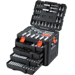 VEVOR Mechanics Tool Set, 297-Piece Mechanic Tool Kit, 1/4 in, 3/8 in, and 1/2 in Drive, SAE and Metric Socket Set, Wrenches, Screwdriver Bits, Accessories, and Storage Case, for Automotive Repair