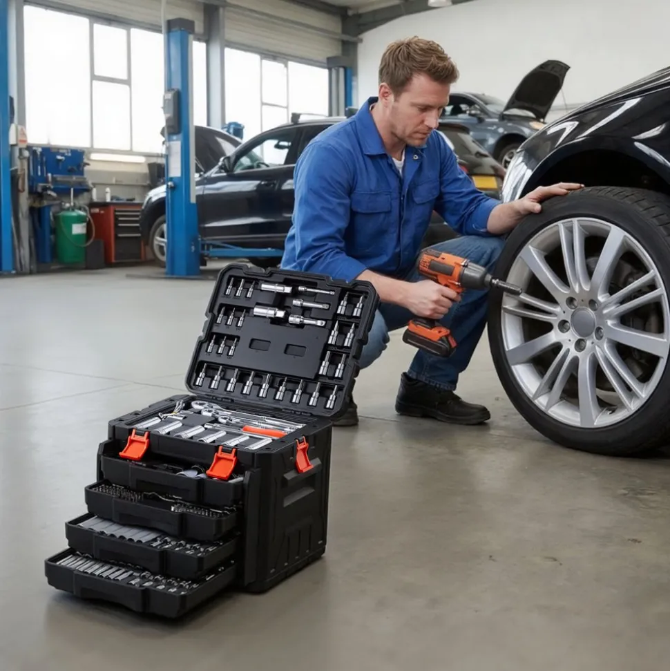 VEVOR Mechanics Tool Set, 297-Piece Mechanic Tool Kit, 1/4 in, 3/8 in, and 1/2 in Drive, SAE and Metric Socket Set, Wrenches, Screwdriver Bits, Accessories, and Storage Case, for Automotive Repair
