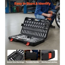 VEVOR Mechanics Tool Set, 159-Piece Mechanic Tool Kit, 1/4 in, 3/8 in, and 1/2 in Drive, SAE and Metric Socket Set, Wrenches, Screwdriver Bits, Accessories, and Storage Case, for Automotive Repair