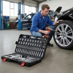 VEVOR Mechanics Tool Set, 159-Piece Mechanic Tool Kit, 1/4 in, 3/8 in, and 1/2 in Drive, SAE and Metric Socket Set, Wrenches, Screwdriver Bits, Accessories, and Storage Case, for Automotive Repair