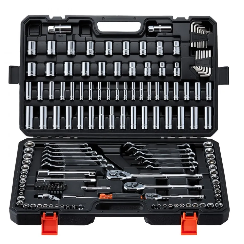VEVOR Mechanics Tool Set, 159-Piece Mechanic Tool Kit, 1/4 in, 3/8 in, and 1/2 in Drive, SAE and Metric Socket Set, Wrenches, Screwdriver Bits, Accessories, and Storage Case, for Automotive Repair