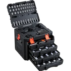 VEVOR Mechanics Tool Set, 256-Piece Mechanic Tool Kit, 1/4 in, 3/8 in, and 1/2 in Drive, SAE and Metric Socket Set, Wrenches, Screwdriver Bits, Accessories, and Storage Case, for Automotive Repair