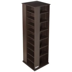 VEVOR Media Storage Cabinet, CD Rack Tower, 34 Compartments Rotating Media Tower Rack for CDs, DVDs, Books and Game Discs, DVD Stand for Living Room, Home Office and Recording Room, Brown