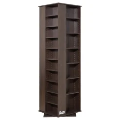 VEVOR Media Storage Cabinet, CD Rack Tower, 34 Compartments Rotating Media Tower Rack for CDs, DVDs, Books and Game Discs, DVD Stand for Living Room, Home Office and Recording Room, Brown