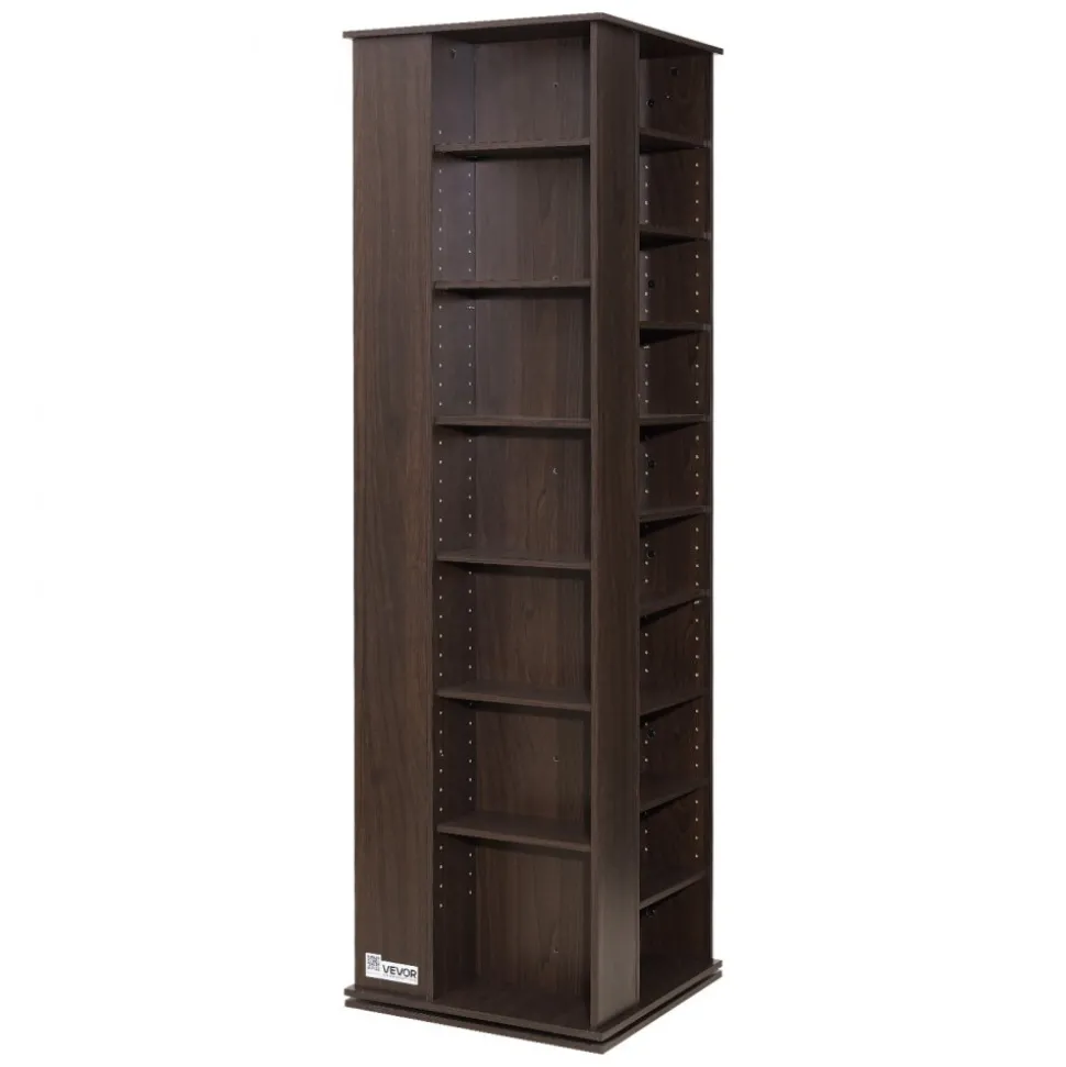VEVOR Media Storage Cabinet, CD Rack Tower, 34 Compartments Rotating Media Tower Rack for CDs, DVDs, Books and Game Discs, DVD Stand for Living Room, Home Office and Recording Room, Brown