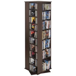 VEVOR Media Storage Cabinet, CD Rack Tower, 34 Compartments Rotating Media Tower Rack for CDs, DVDs, Books and Game Discs, DVD Stand for Living Room, Home Office and Recording Room, Brown