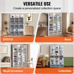VEVOR Media Storage Cabinet, 9-layer DVD Shelf Holds up to 756 CDs, Adjustable CD Shelves 27 Compartments, Protects & Organizes Music, Movie, Video Games or Memorabilia Collections,White