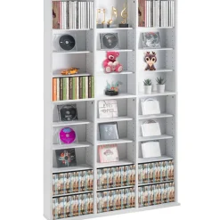VEVOR Media Storage Cabinet, 9-layer DVD Shelf Holds up to 756 CDs, Adjustable CD Shelves 27 Compartments, Protects & Organizes Music, Movie, Video Games or Memorabilia Collections,White