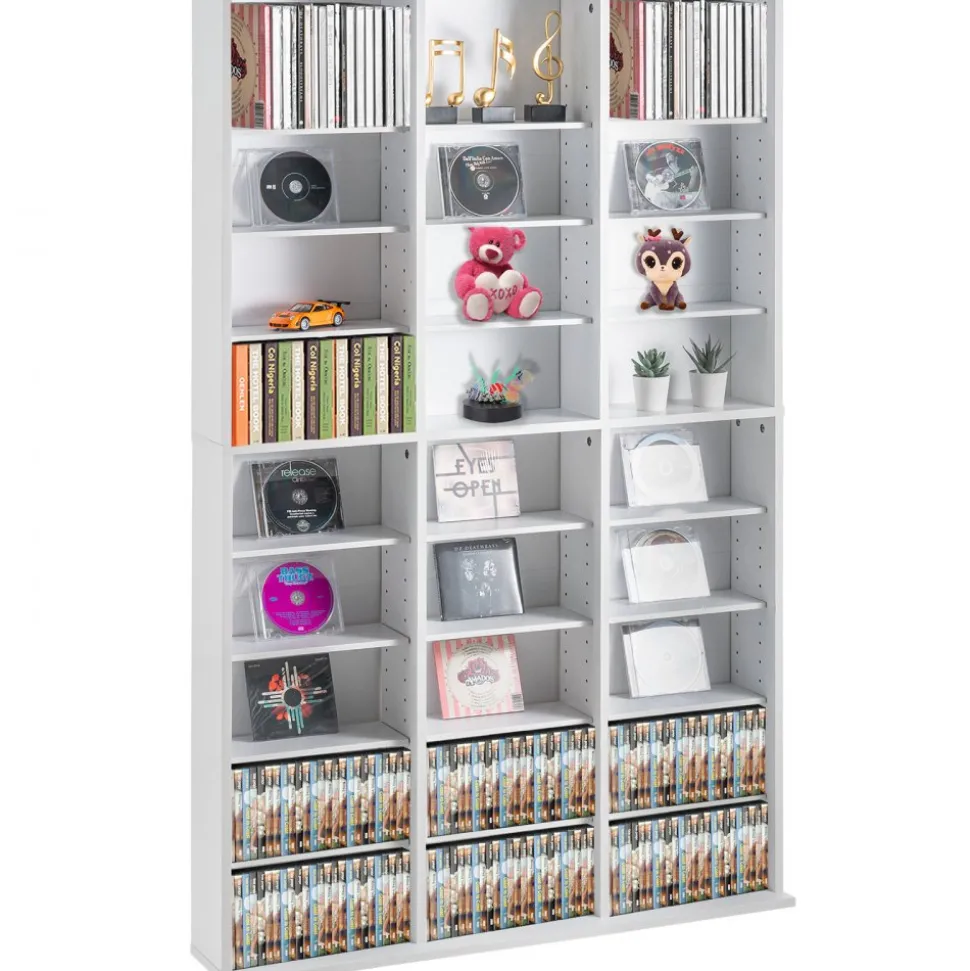 VEVOR Media Storage Cabinet, 9-layer DVD Shelf Holds up to 756 CDs, Adjustable CD Shelves 27 Compartments, Protects & Organizes Music, Movie, Video Games or Memorabilia Collections,White