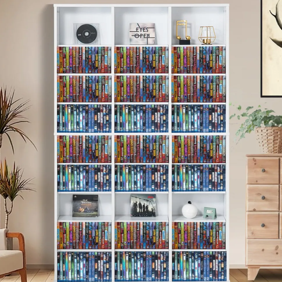 VEVOR Media Storage Cabinet, 9-layer DVD Shelf Holds up to 756 CDs, Adjustable CD Shelves 27 Compartments, Protects & Organizes Music, Movie, Video Games or Memorabilia Collections,White