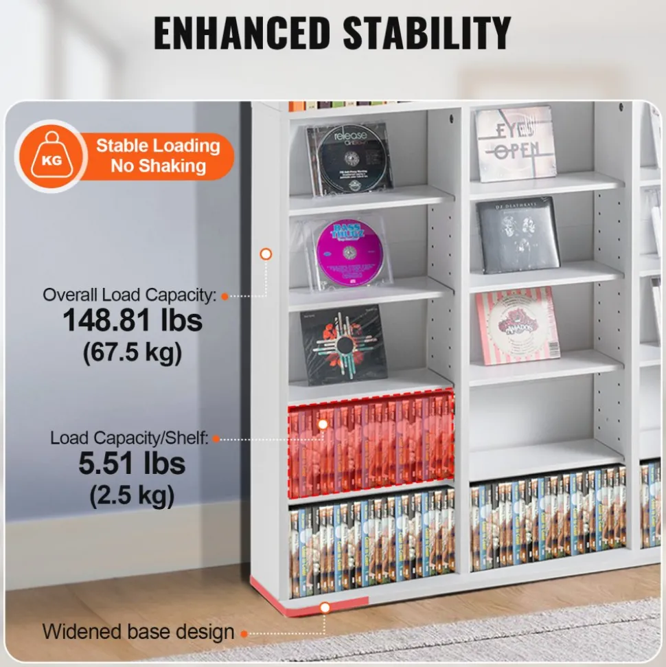 VEVOR Media Storage Cabinet, 9-layer DVD Shelf Holds up to 756 CDs, Adjustable CD Shelves 27 Compartments, Protects & Organizes Music, Movie, Video Games or Memorabilia Collections,White