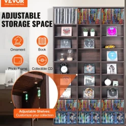 VEVOR Media Storage Cabinet, 9-layer DVD Shelf Holds up to 756 CDs, Adjustable CD Shelves 27 Compartments, Protects & Organizes Music, Movie, Video Games or Memorabilia Collections, Espresso