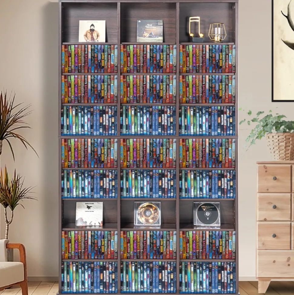 VEVOR Media Storage Cabinet, 9-layer DVD Shelf Holds up to 756 CDs, Adjustable CD Shelves 27 Compartments, Protects & Organizes Music, Movie, Video Games or Memorabilia Collections, Espresso