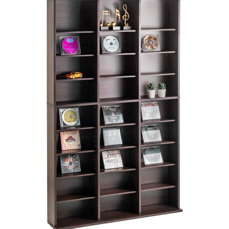 VEVOR Media Storage Cabinet, 9-layer DVD Shelf Holds up to 756 CDs, Adjustable CD Shelves 27 Compartments, Protects & Organizes Music, Movie, Video Games or Memorabilia Collections, Espresso