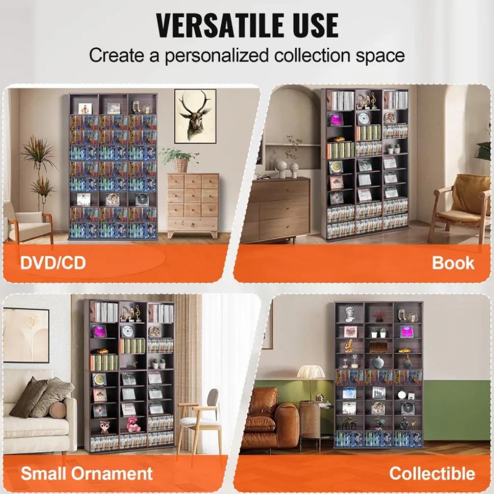 VEVOR Media Storage Cabinet, 9-layer DVD Shelf Holds up to 756 CDs, Adjustable CD Shelves 27 Compartments, Protects & Organizes Music, Movie, Video Games or Memorabilia Collections, Espresso