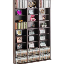 VEVOR Media Storage Cabinet, 9-layer DVD Shelf Holds up to 756 CDs, Adjustable CD Shelves 27 Compartments, Protects & Organizes Music, Movie, Video Games or Memorabilia Collections, Espresso