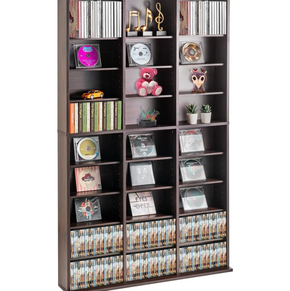 VEVOR Media Storage Cabinet, 9-layer DVD Shelf Holds up to 756 CDs, Adjustable CD Shelves 27 Compartments, Protects & Organizes Music, Movie, Video Games or Memorabilia Collections, Espresso
