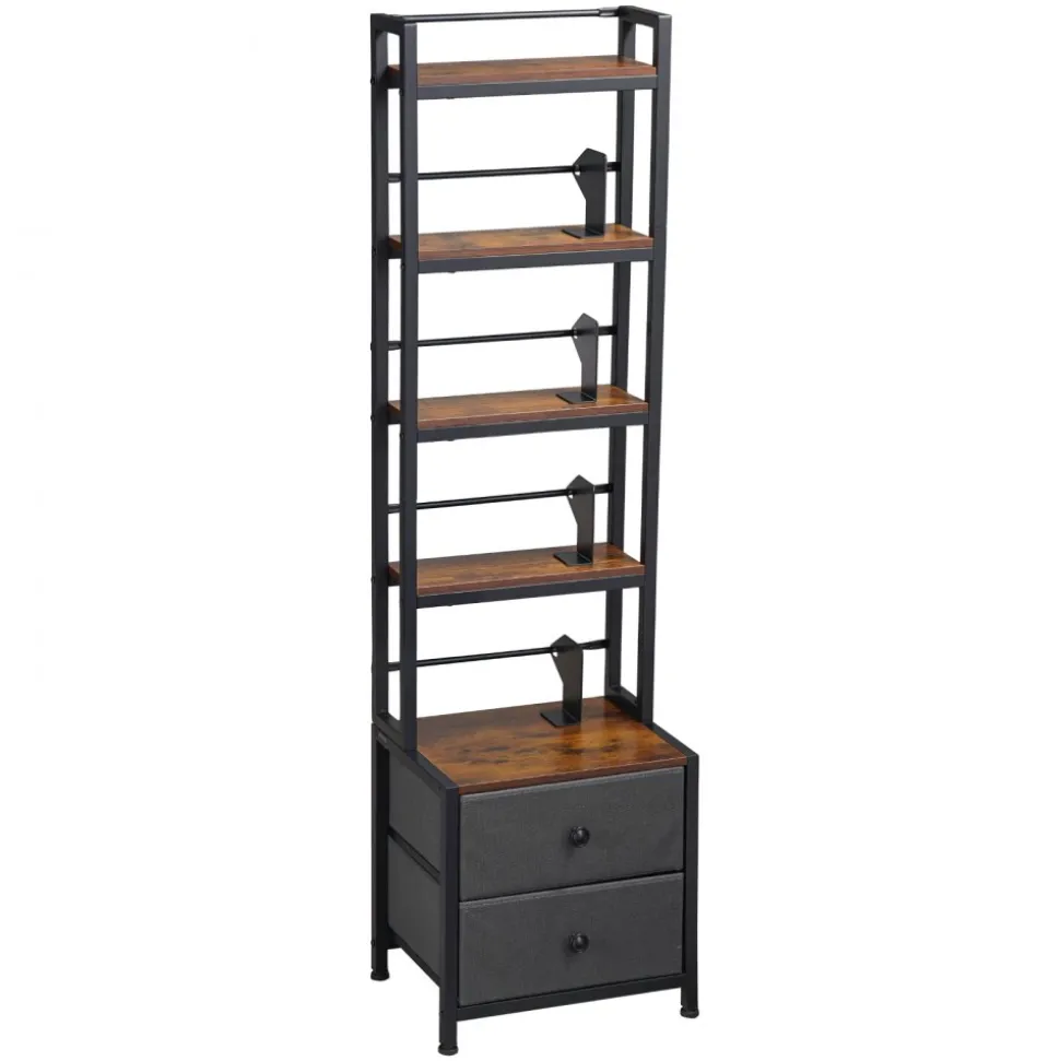 VEVOR Media Storage Cabinet, 4-Shelf DVD Shelf Organizer with Drawers, 15.75 x 11.81 x 56.50 in Multimedia Storage Organizer for CDs, DVDs, Books and Games, CD Cabinet for Living Room, Home Office