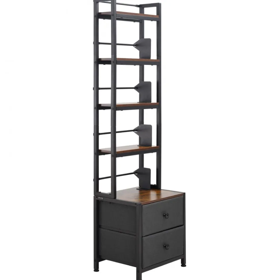 VEVOR Media Storage Cabinet, 4-Shelf DVD Shelf Organizer with Drawers, 15.75 x 11.81 x 56.50 in Multimedia Storage Organizer for CDs, DVDs, Books and Games, CD Cabinet for Living Room, Home Office