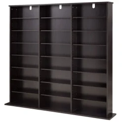 VEVOR Media Storage Cabinet, 8-Tier DVD Shelf Organizer, 55.91 x 8.66 x 51.18 in Multimedia Storage Organizer for CDs, DVDs, Books & Games, CD Shelf for Living Room, Home Office, Recording Room, Brown