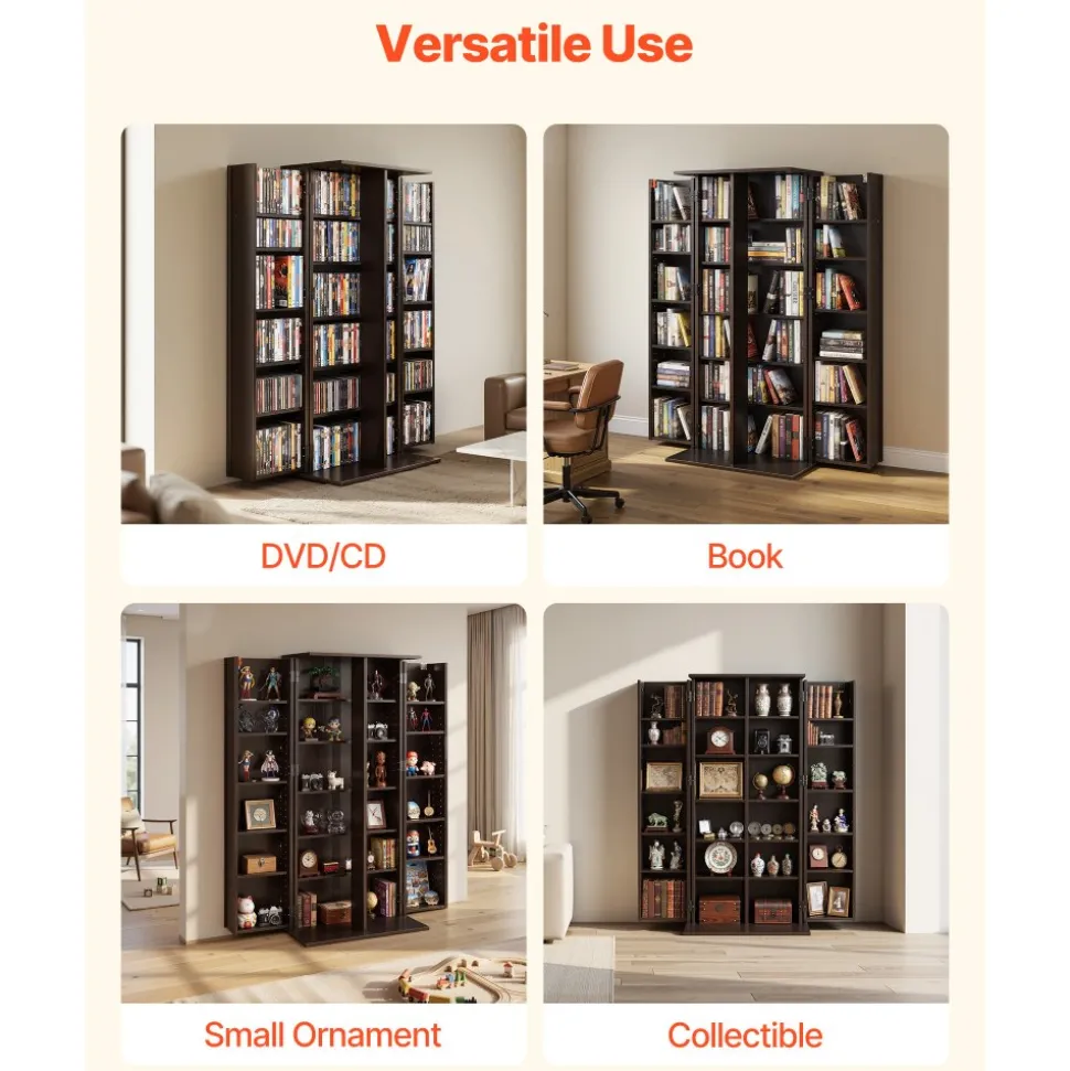 VEVOR Media Storage Cabinet, 6-Tier DVD Shelf Organizer, 24.02 x 14.49 x 50 in Multimedia Storage Organizer for CDs, DVDs, Books, Games, CD Shelf for Living Room, Home Office, Recording Room, Black