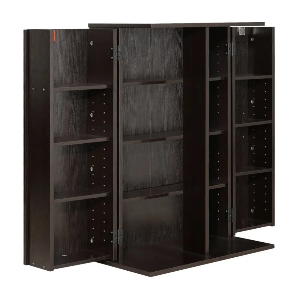 VEVOR Media Storage Cabinet, 4-Tier DVD Shelf Organizer, 24.02 x 14.49 x 33.31 in Multimedia Storage Organizer for CDs, DVDs, Books, Games, CD Shelf for Living Room, Home Office, Recording Room, Brown