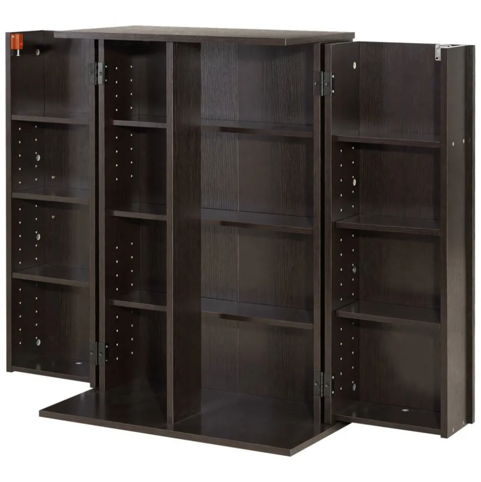 VEVOR Media Storage Cabinet, 4-Tier DVD Shelf Organizer, 24.02 x 14.49 x 33.31 in Multimedia Storage Organizer for CDs, DVDs, Books, Games, CD Shelf for Living Room, Home Office, Recording Room, Brown