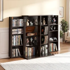 VEVOR Media Storage Cabinet, 4-Tier DVD Shelf Organizer, 24.02 x 14.49 x 33.31 in Multimedia Storage Organizer for CDs, DVDs, Books, Games, CD Shelf for Living Room, Home Office, Recording Room, Brown