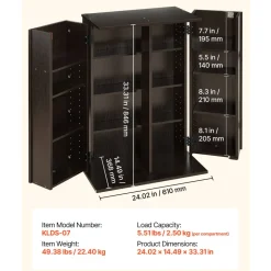 VEVOR Media Storage Cabinet, 4-Tier DVD Shelf Organizer, 24.02 x 14.49 x 33.31 in Multimedia Storage Organizer for CDs, DVDs, Books, Games, CD Shelf for Living Room, Home Office, Recording Room, Brown