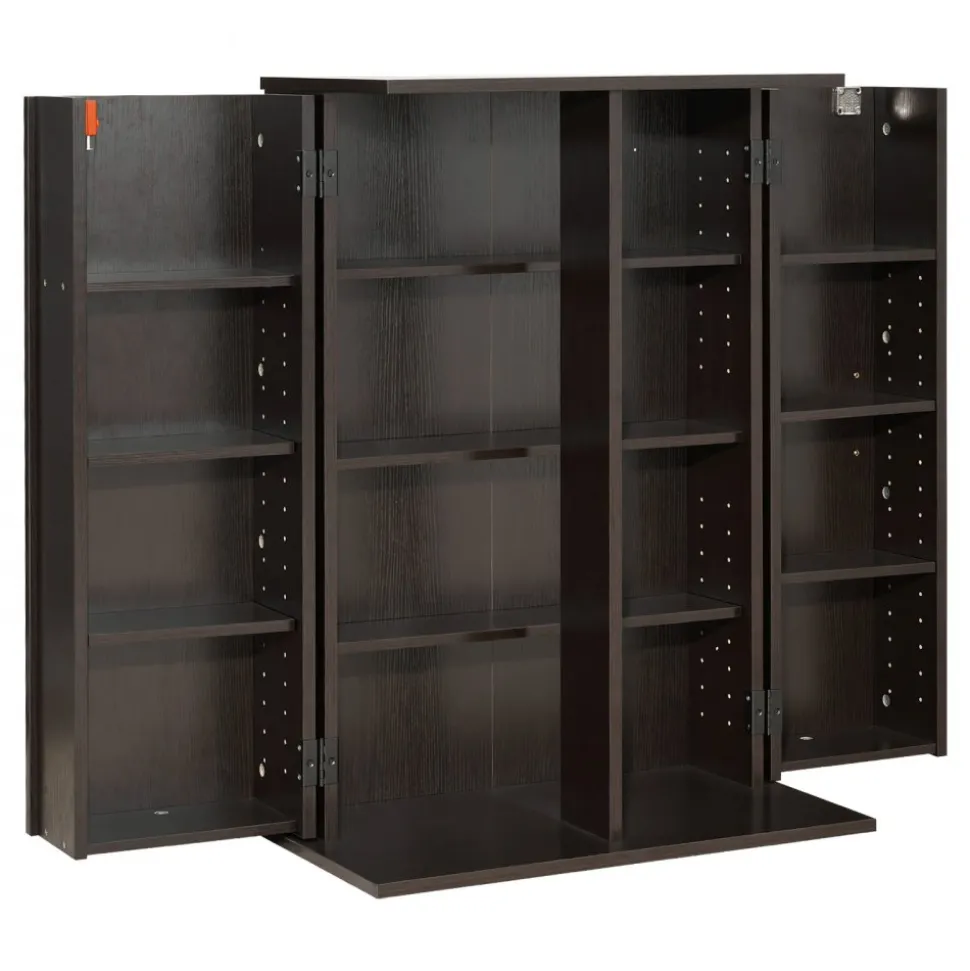 VEVOR Media Storage Cabinet, 4-Tier DVD Shelf Organizer, 24.02 x 14.49 x 33.31 in Multimedia Storage Organizer for CDs, DVDs, Books, Games, CD Shelf for Living Room, Home Office, Recording Room, Brown