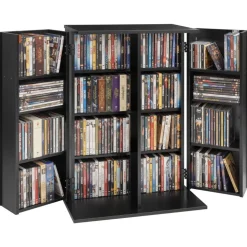 VEVOR Media Storage Cabinet, 7-Tier DVD Shelf Organizer, 27.56 x 11.81 x 55.12 in Multimedia Storage Organizer for CDs, DVDs, Books and Games, CD Shelf for Living Room, Home Office, Recording Room