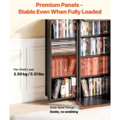 VEVOR Media Storage Cabinet, 7-Tier DVD Shelf Organizer, 27.56 x 11.81 x 55.12 in Multimedia Storage Organizer for CDs, DVDs, Books and Games, CD Shelf for Living Room, Home Office, Recording Room