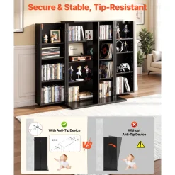 VEVOR Media Storage Cabinet, 7-Tier DVD Shelf Organizer, 27.56 x 11.81 x 55.12 in Multimedia Storage Organizer for CDs, DVDs, Books and Games, CD Shelf for Living Room, Home Office, Recording Room