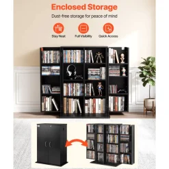 VEVOR Media Storage Cabinet, 7-Tier DVD Shelf Organizer, 27.56 x 11.81 x 55.12 in Multimedia Storage Organizer for CDs, DVDs, Books and Games, CD Shelf for Living Room, Home Office, Recording Room