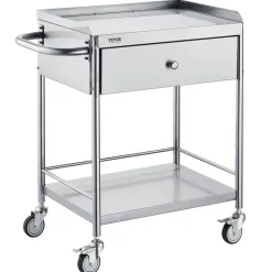 VEVOR Medical Cart, 2-Layer Stainless Steel Cart 220 lbs Weight Capacity, Lab Utility Cart with 360° Silent Wheels and a Drawer for Lab, Clinic, Kitchen, Salon